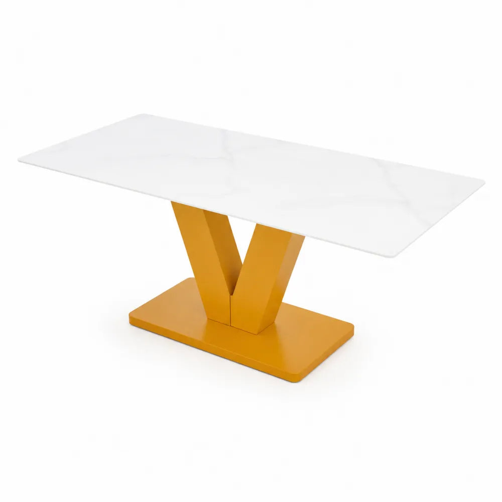Esstisch Glas Marmoroptik Metall Weiß/Gold 180x90x75 cm