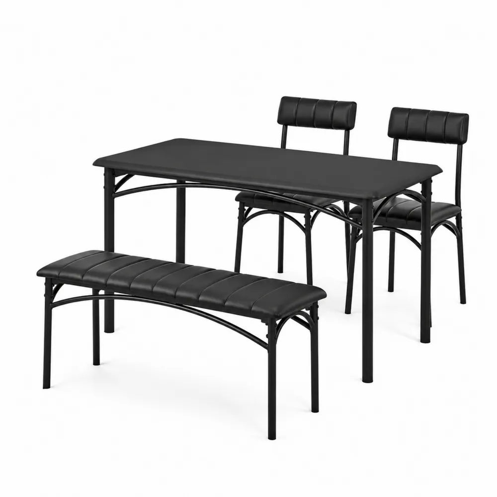 Essgruppe aus Metall und Kunstleder Schwarz mit Tisch, 2 Stühlen und Bank