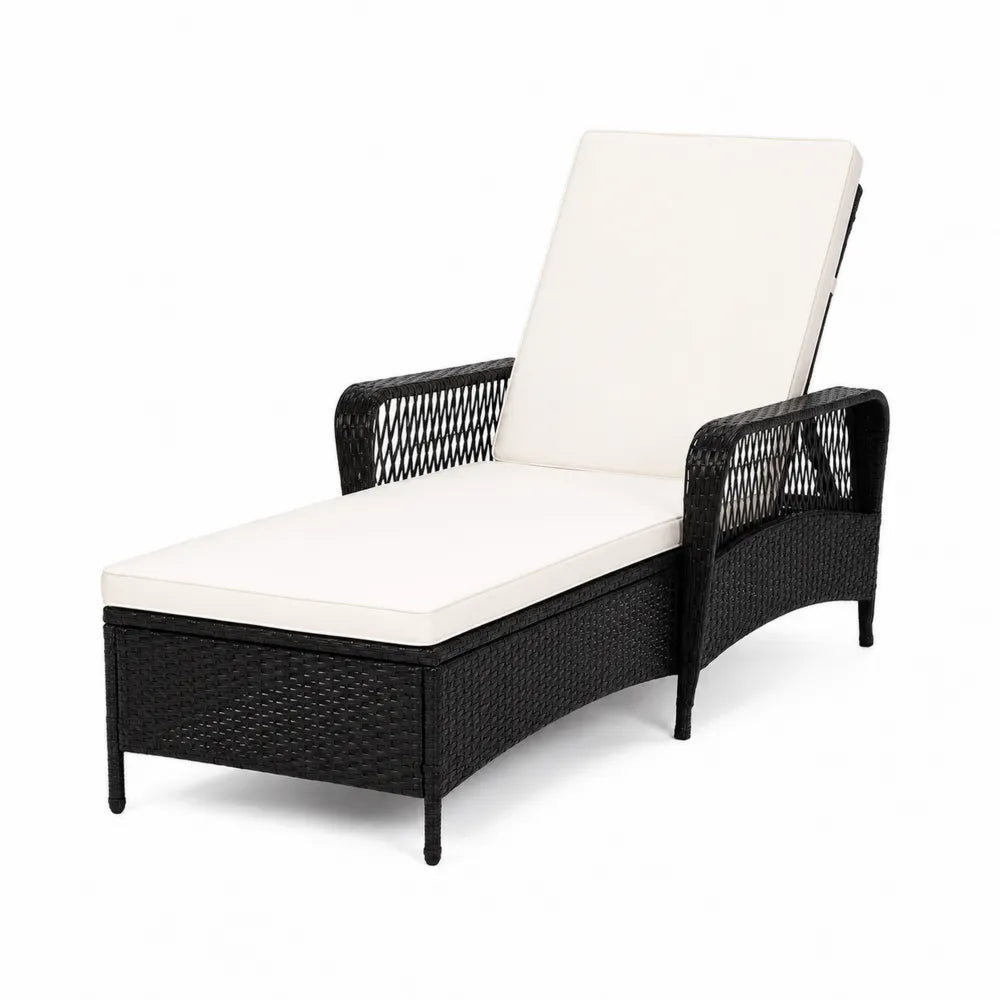 Rattan Liege Verstellbar Schwarz Cremeweiß