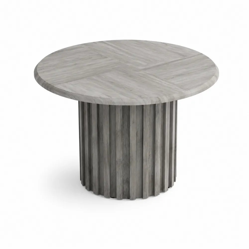 Runder Holztisch mit Reliefstruktur, Grau, Durchmesser 120 cm