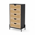 Holz- und Rattan-Kommode mit 5 Schubladen