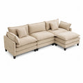Ecksofa aus Mikrofaser Beige mit Hocker