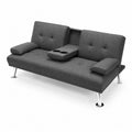 Graues Stoffsofa mit Chromfüßen und Mittelarmlehne