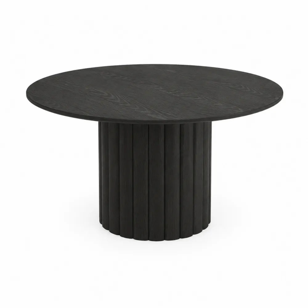 Runder Esstisch aus MDF mit Eschenholzfurnier, Schwarz, Ø120 cm