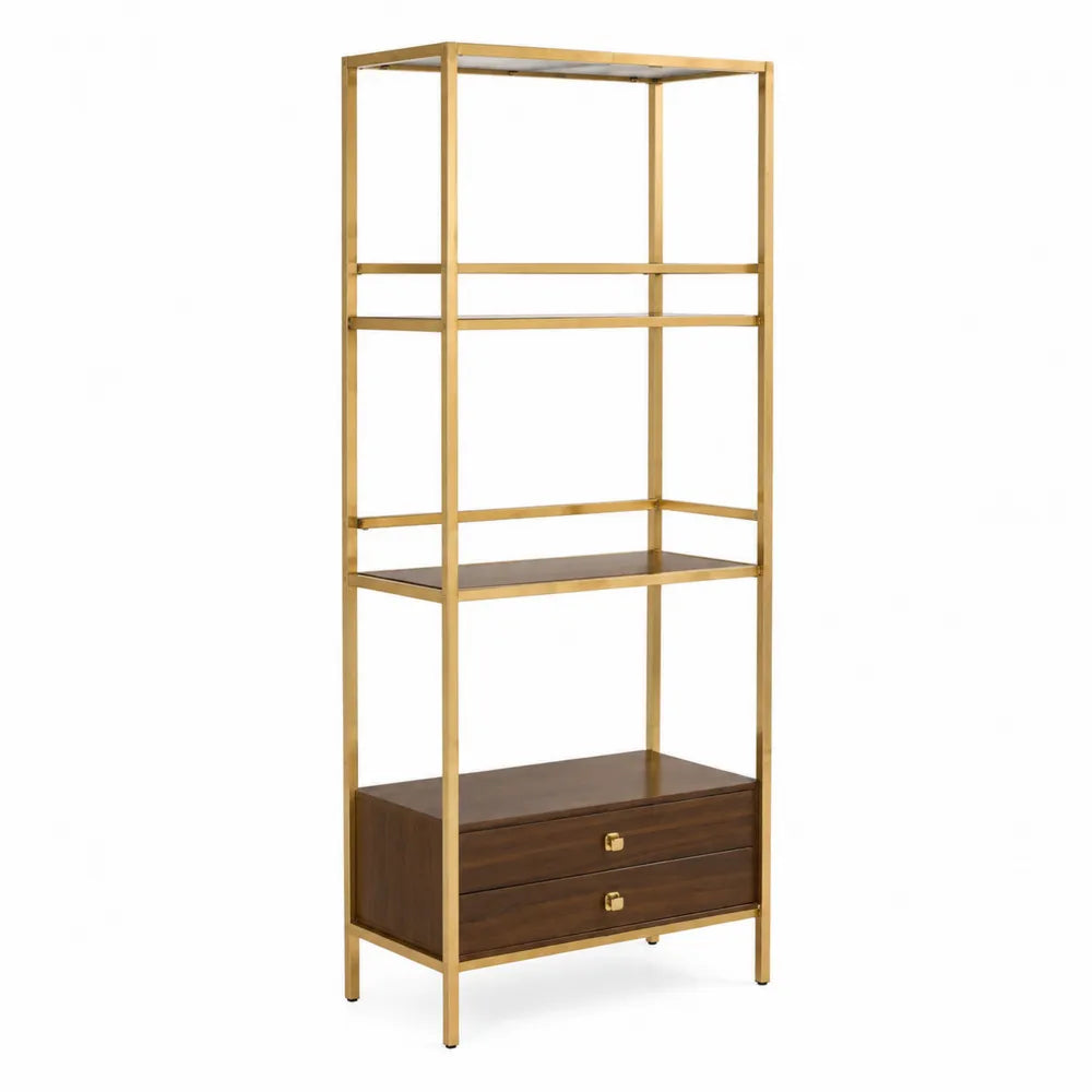 Bücherregal aus Edelstahl und Walnussholz 180 cm